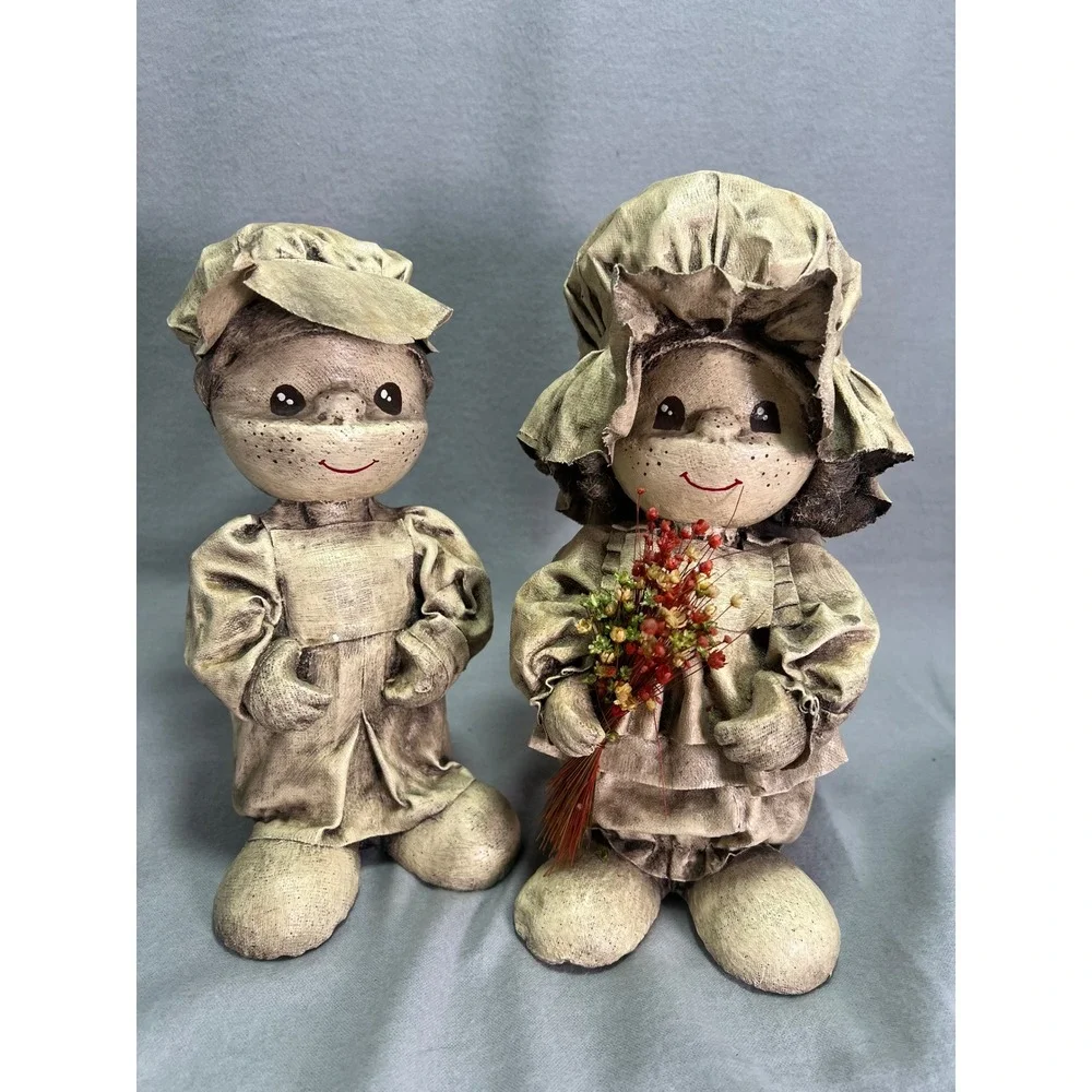 Vintage Dip 'N Drape Folk Art Dolls Paper Mache Sepia Toned 1970s Handmade Craft